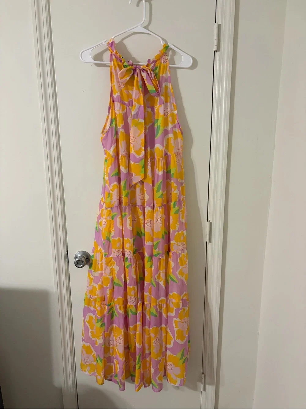 Michelle McDowell Bethany Halter Maxi Dress Pink & Orange Floral Size Lg